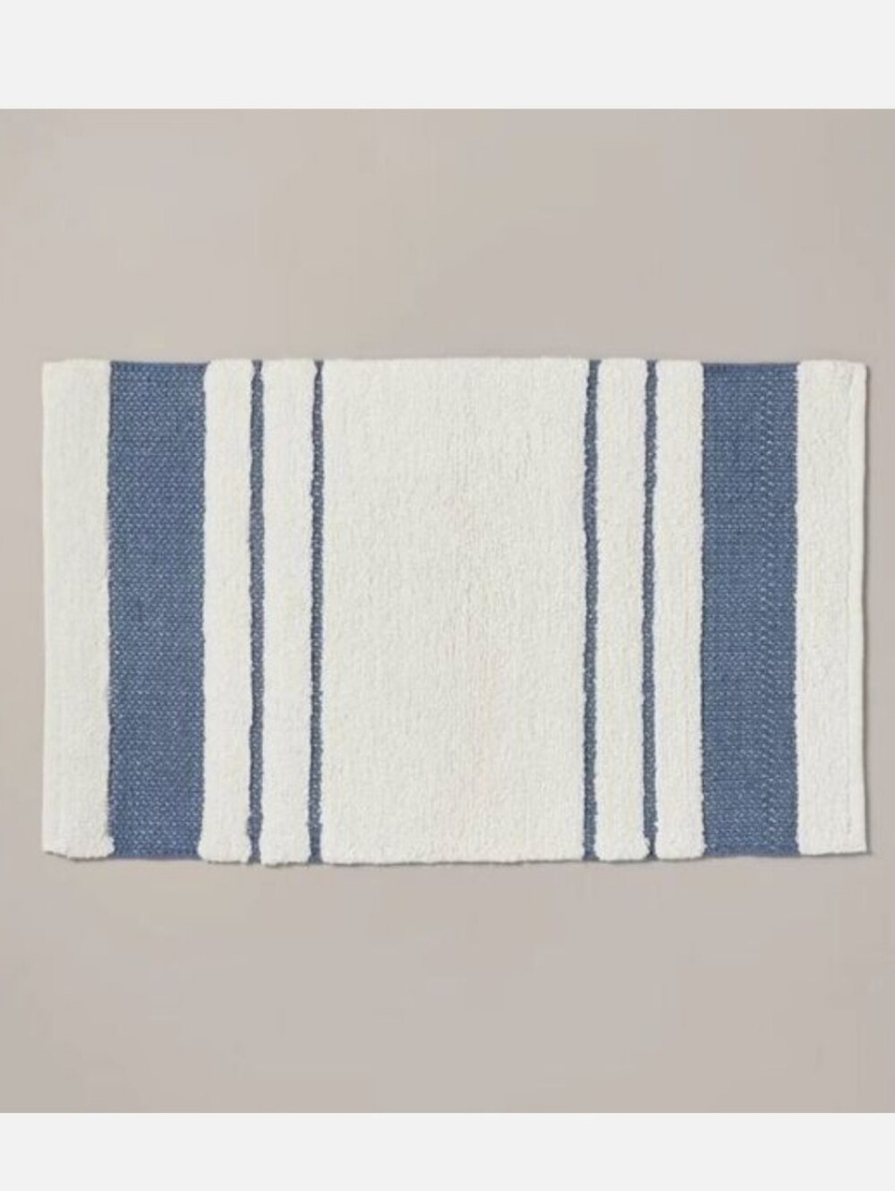 New Hearth And Hand 20"x32" Border Stripe  White & Blue Bath Mat